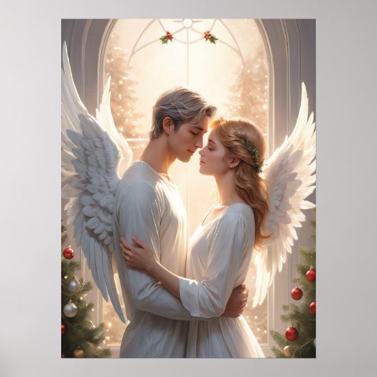 Romantisch engelenpaar schilderij poster (Voorkant)