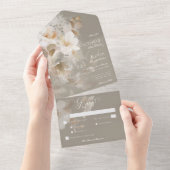 Romantisch Etherisch Neutraal Beige Bloemendiner All In One Uitnodiging (Afscheurbaar)