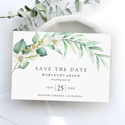Romantisch Eucalyptus Groene bladeren Bruiloft Save The Date