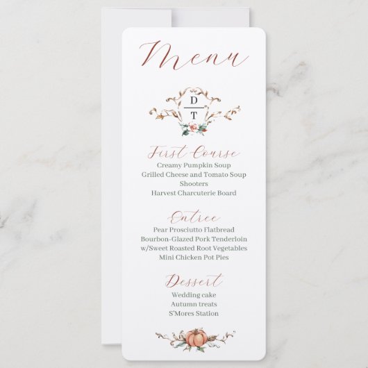 Romantisch Fall Wedding Menu w / sinaasappel en bl Kaart (Voorkant)