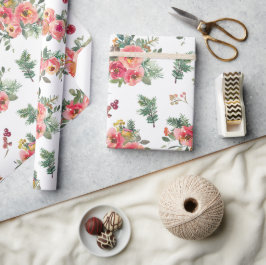 Romantisch Feestelijke Bloemen & Pijnbomen | kerst Cadeaupapier