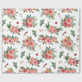 Romantisch Feestelijke Bloemen & Pijnbomen | kerst Cadeaupapier (Vlak)