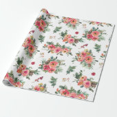 Romantisch Feestelijke Bloemen & Pijnbomen | kerst Cadeaupapier (Uitgerold)