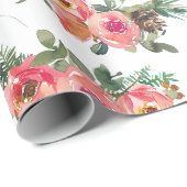 Romantisch Feestelijke Bloemen & Pijnbomen | kerst Cadeaupapier (Rol Hoek)