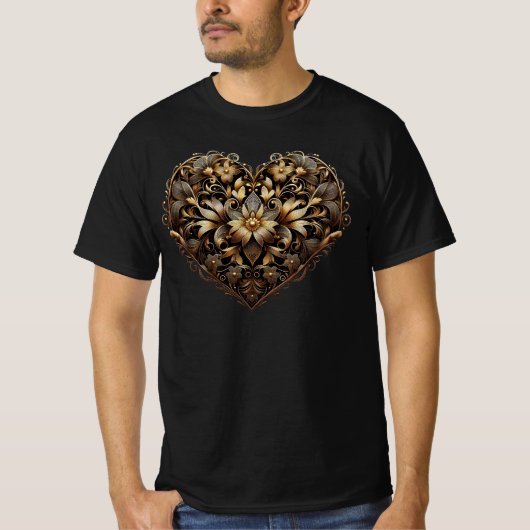 Romantisch filigraan gouden hart. Valentijnsdag Lo T-shirt (Voorkant)
