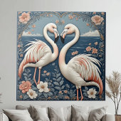 Romantisch Flamingo Koppel Art Deco Blauwe Vijver  Tegeltje