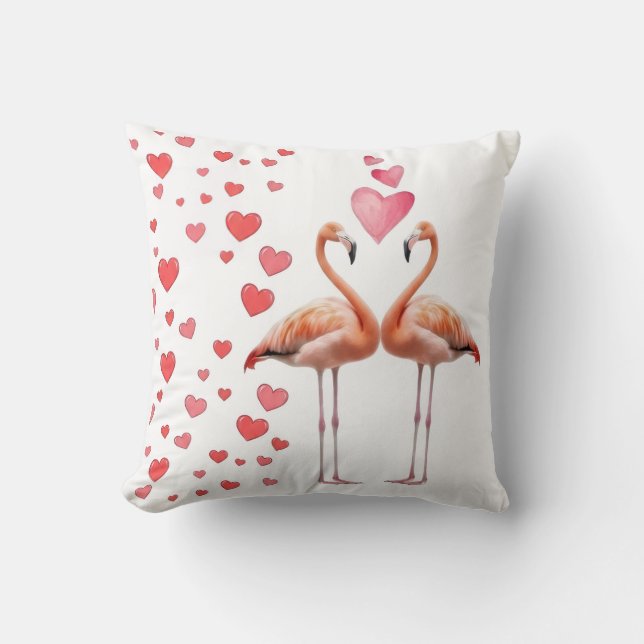 Romantisch Flamingo Koppel met Roze Hart Liefdesde Kussen (Voorkant)