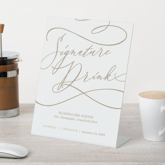 Romantisch Flat Gold Calligrafie Signature Drink Reclamebord Met Voetstuk (Insitu)