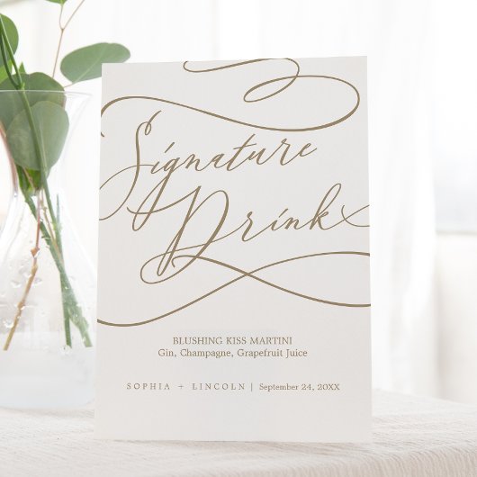 Romantisch Flat Gold Calligrafie Signature Drink Reclamebord Met Voetstuk