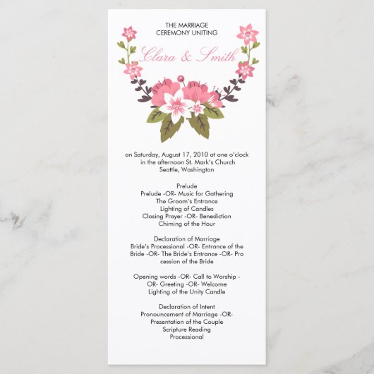 Romantisch Floral bruiloft programma Programmakaart (Voorkant)