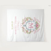 Romantisch Floral Crest Monogram | Bruidswelkom Wandkleed (Voorkant (horizontaal))