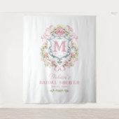 Romantisch Floral Crest Monogram | Bruidswelkom Wandkleed (Voorkant)