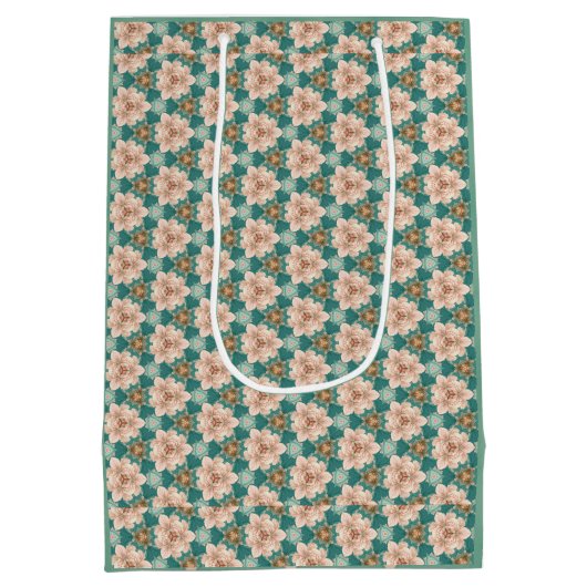 Romantisch Floral en Blauwgroen Design Medium Cadeauzakje (Achterkant)