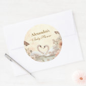 Romantisch Floral Swan Baby shower Ronde Sticker (Envelop)