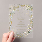 Romantisch Floral Wedding Design met Monogram Cres Acryl Uitnodigingen (Insitu (Draagbaar))