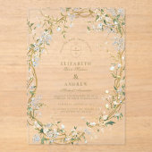 Romantisch Floral Wedding Design met Monogram Cres Acryl Uitnodigingen (Voorkant)