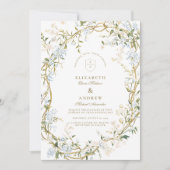 Romantisch Floral Wedding Design met Monogram Cres Kaart (Voorkant)