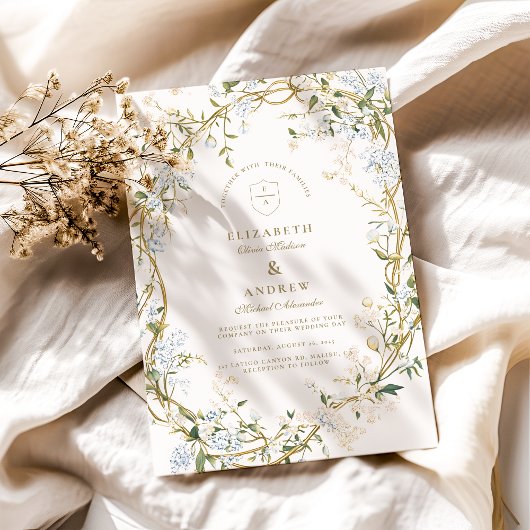 Romantisch Floral Wedding Design met Monogram Cres Kaart