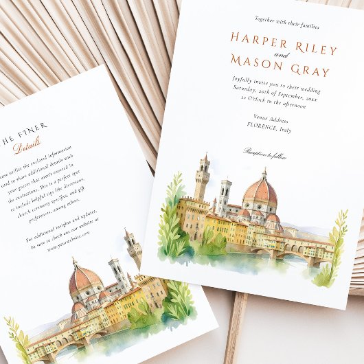 Romantisch Florence Italië Waterverf bruiloft Kaart