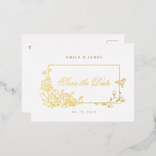 romantisch florerend manuscript sparen het datumbr folie uitnodiging briefkaart (Voorkant / Achterkant)