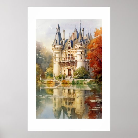 Romantisch Frans kasteel Waterverf Poster (Voorkant)