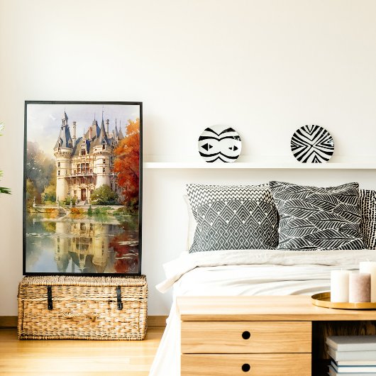 Romantisch Frans kasteel Waterverf Poster