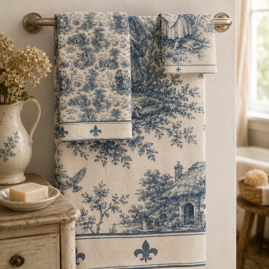 Romantisch Frans landschap toile in stoffig blauw Bad Handdoek