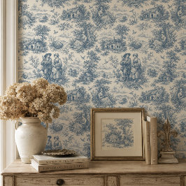 Romantisch Frans landschap Toile in stoffig blauw Behang