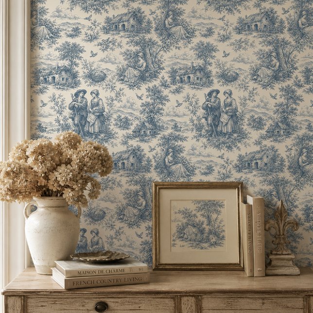 Romantisch Frans landschap Toile in stoffig blauw Behang (Creator heeft geüpload)