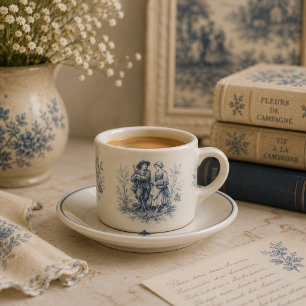 Romantisch Frans landschap toile in stoffig blauw Espresso Kop