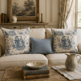 Romantisch Frans landschap toile in stoffig blauw Kussen