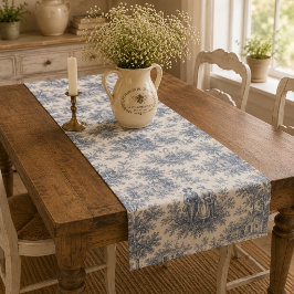 Romantisch Frans landschap toile in stoffig blauw Lange Tafelloper