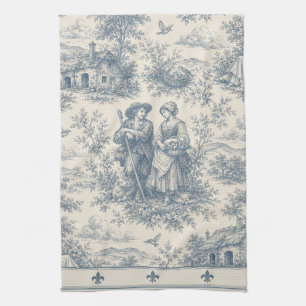 Romantisch Frans landschap toile in stoffig blauw Theedoek
