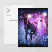 Romantisch Galaxy blauw paarse sterren Galloping H Briefkaart (Voorkant / Achterkant)