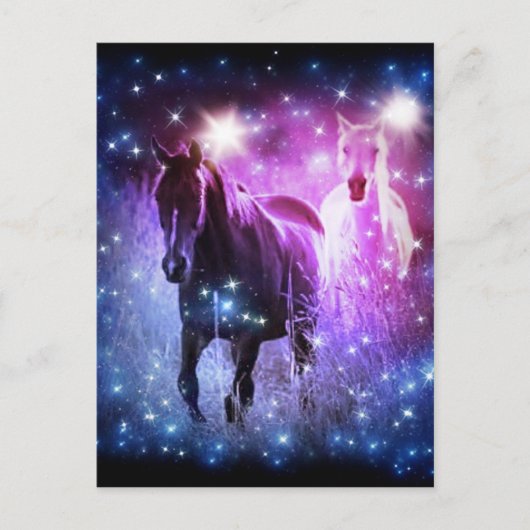 Romantisch Galaxy blauw paarse sterren Galloping H Briefkaart (Voorkant)