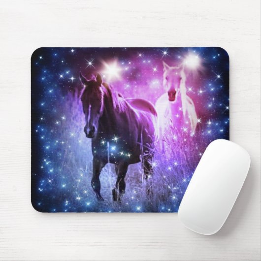 Romantisch Galaxy blauw paarse sterren Galloping H Muismat (Met muis)