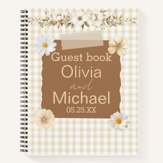 Romantisch gastenboek met delicate stempel en Roos Notitieboek (Voorkant)