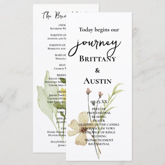 Romantisch Gebied Bloem Bruiloft Programma Programmakaart (Voorkant / Achterkant)