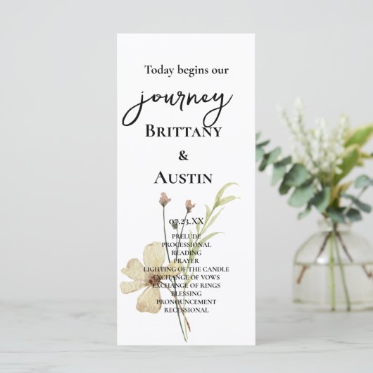 Romantisch Gebied Bloem Bruiloft Programma Programmakaart (Staand voorkant)