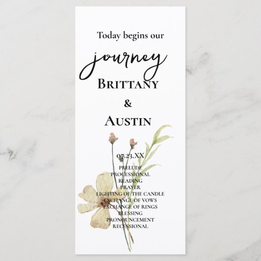 Romantisch Gebied Bloem Bruiloft Programma Programmakaart (Voorkant)