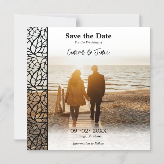 Romantisch gebladerte Uw foto opslaan van de datum Magnetische Uitnodiging (Voorkant)