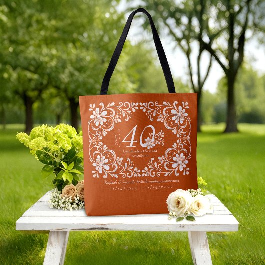 Romantisch gebrand Sinaasappel 40ste bruiloft Jubi Tote Bag