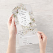 Romantisch Gedempt Wit & Roze Bloemen Geen Diner All In One Uitnodiging (Afscheurbaar)