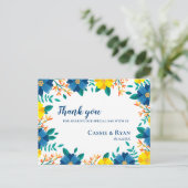 Romantisch Geel Blauw Bloemen Huwelijk Dank u Briefkaart (Staand voorkant)