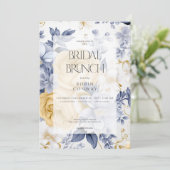 Romantisch Geel Blauw & Wit Bloemen Bruids Brunch Kaart (Staand voorkant)