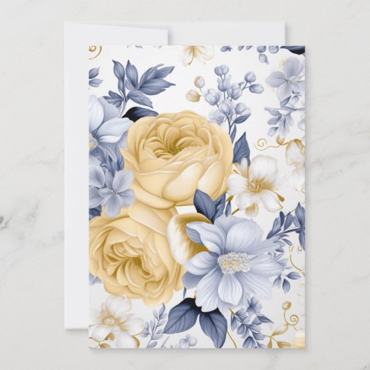 Romantisch Geel Blauw & Wit Bloemen Bruids Brunch Kaart (Achterkant)