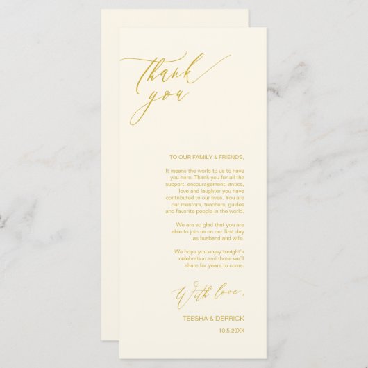 Romantisch Geel Goud, Plaats Instelling Dank u kaa Programmakaart (Voorkant / Achterkant)