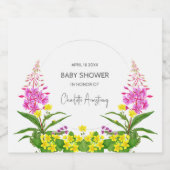 Romantisch Geel Roze Wildflower Script Baby shower Sparkling Wijnetiket (Enkel label)