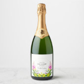 Romantisch Geel Roze Wildflower Script Baby shower Sparkling Wijnetiket (Voorkant)