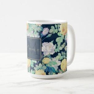 Romantisch Geel Witte rozen bloemblauw design Koffiemok